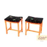 A pair of beech vintage stools with 1950's upholst