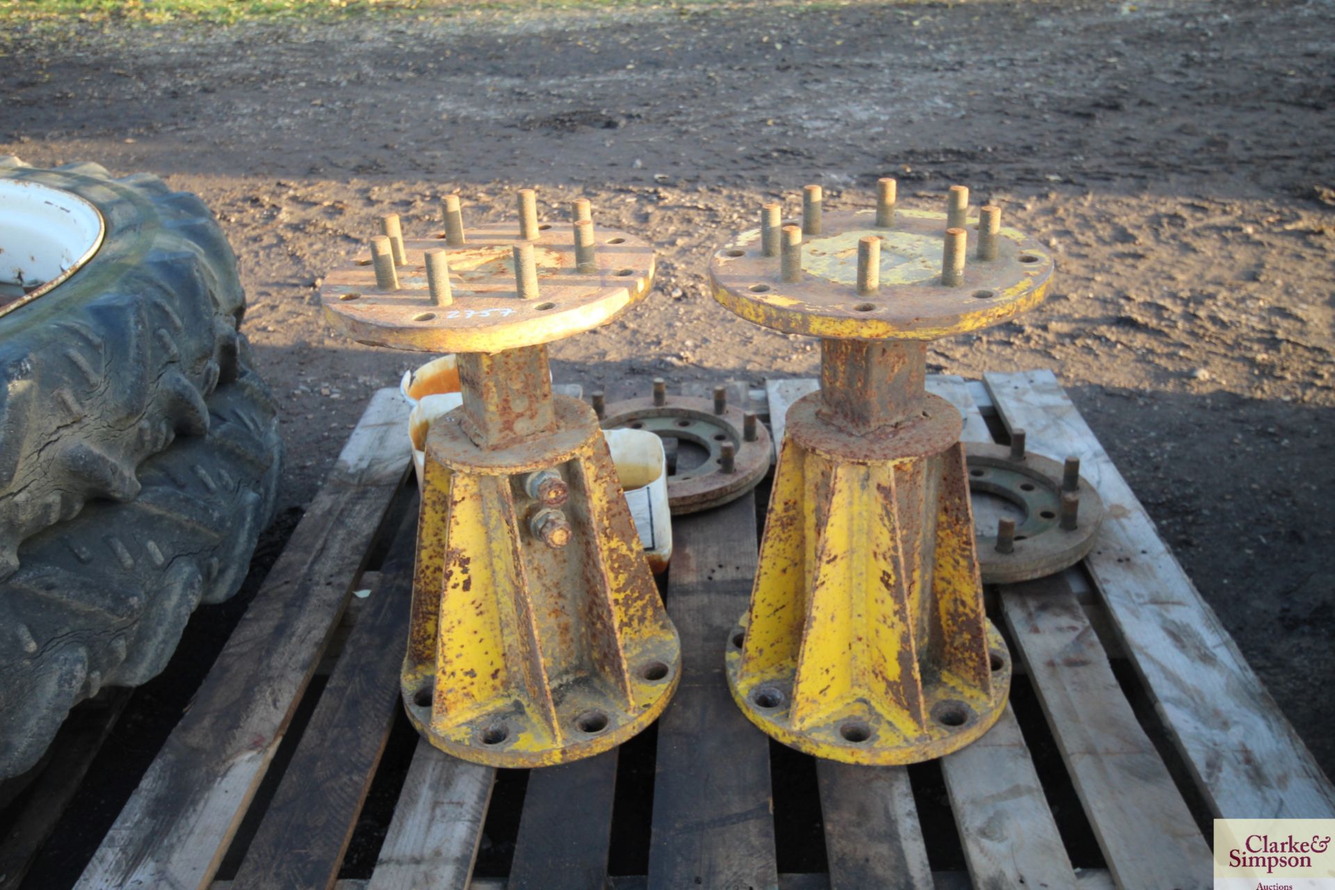 Pair of John Deere row-crop dual wheel spacers with bolts etc.