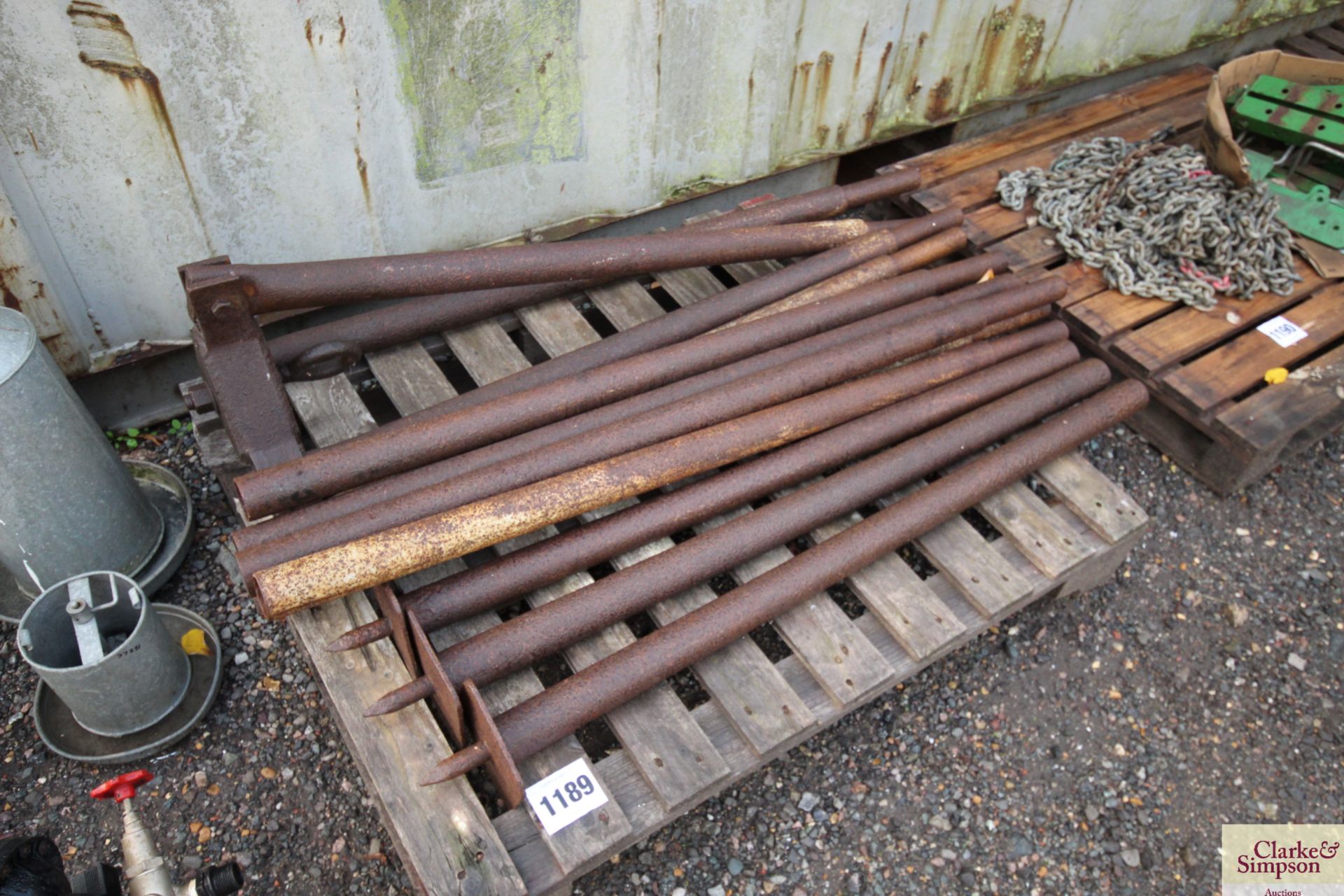 Ex-WD sheer legs. 4 sets of 3 to make lifting tripod 15ft high. Believed to be REME 1939-1945.