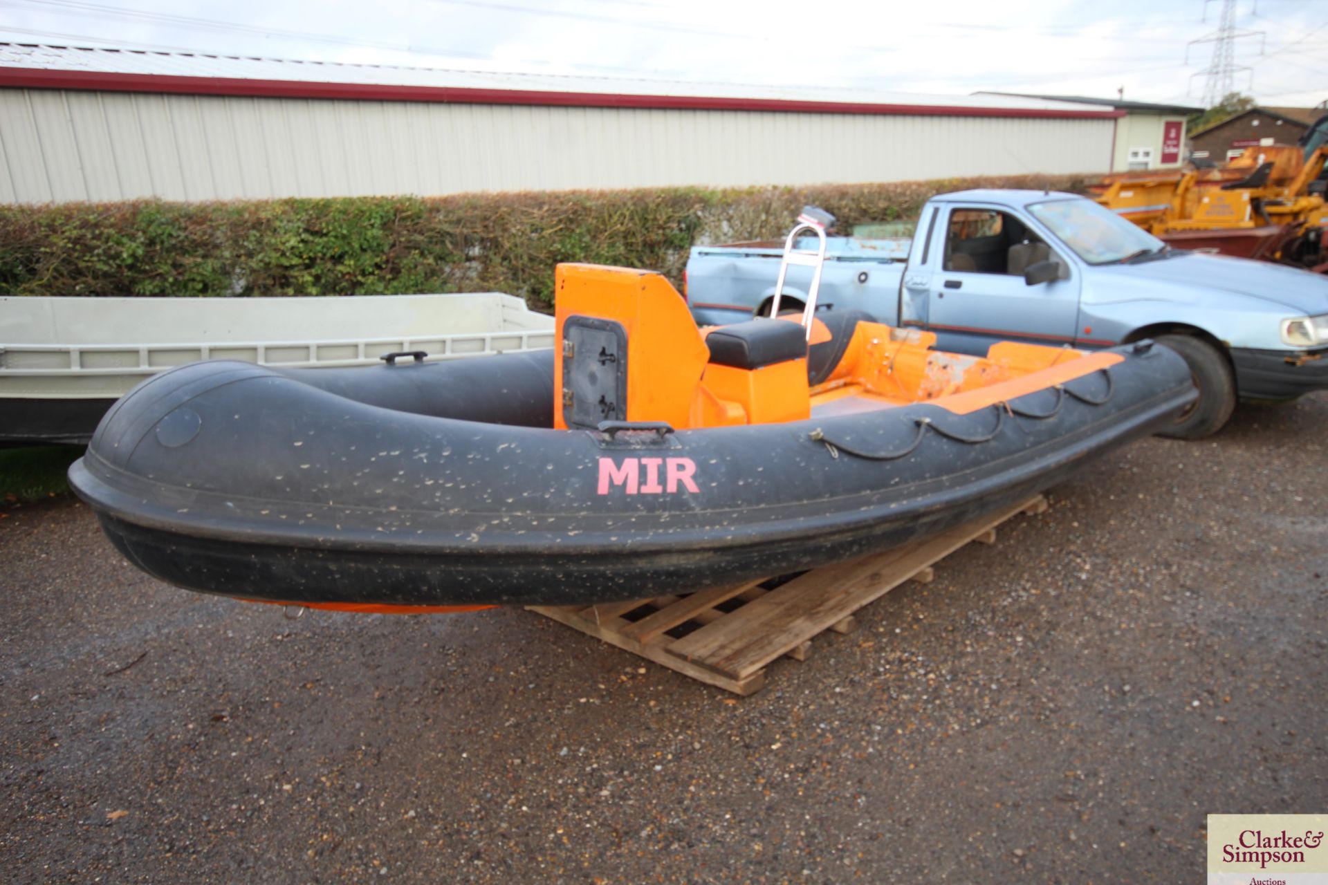 Mir 17ft rib. With fibreglass hull, consol and seat. No trailer, outboard or steering.