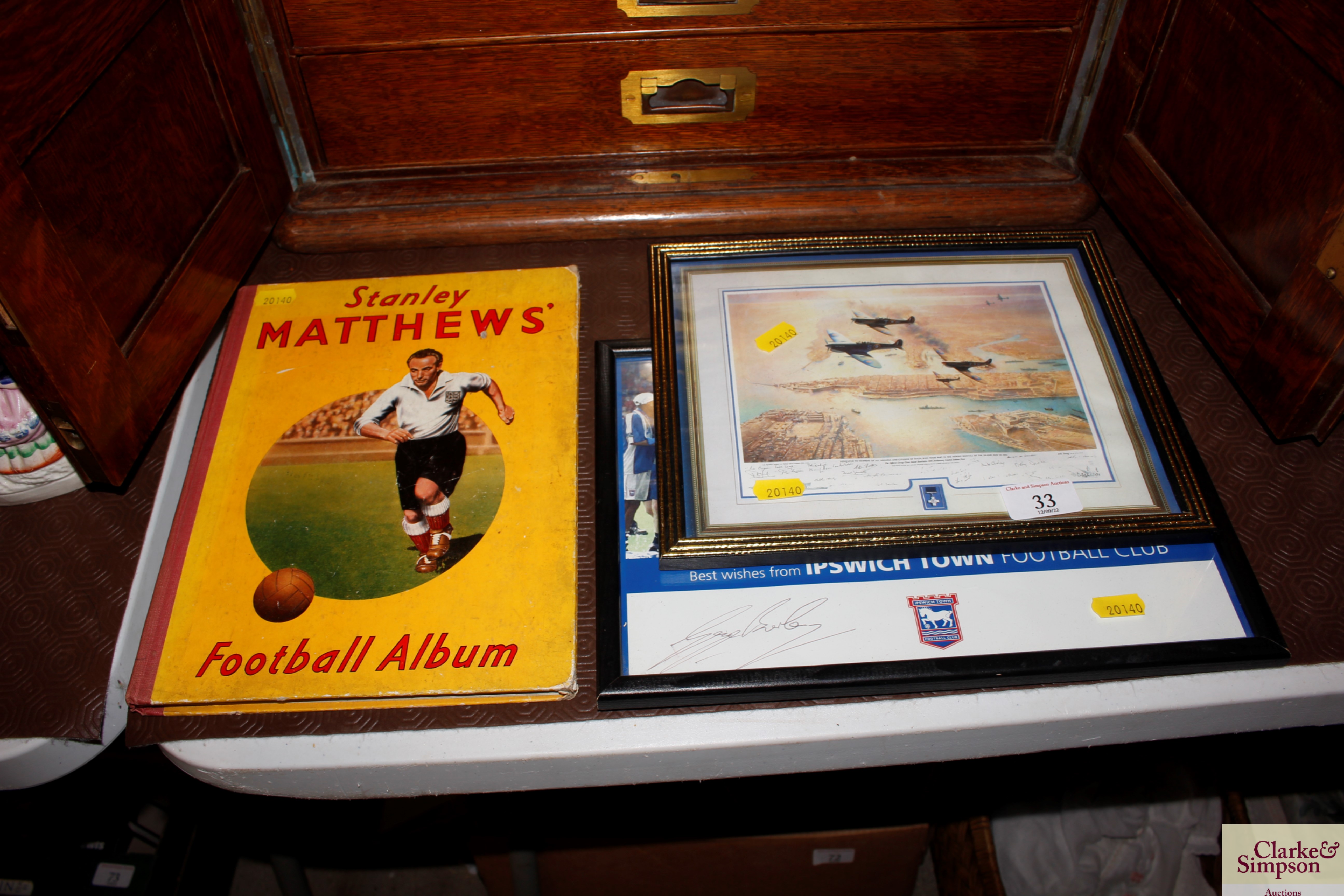 A Stanley Matthews Football Album, Ipswich Town Football Club Play Off Winners photograph signed