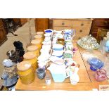 A quantity of storage jars and covers, various vas