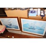 A pair of large pencil signed seafaring prints, si