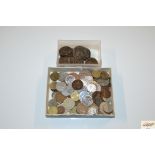 Two boxes of miscellaneous silver and copper coina