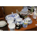 A Meissen pattern tureen; various blue and white t