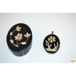 A Pietra Dura style box and similar pendant