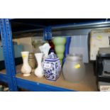 A quantity of various miscellaneous vases, blue an