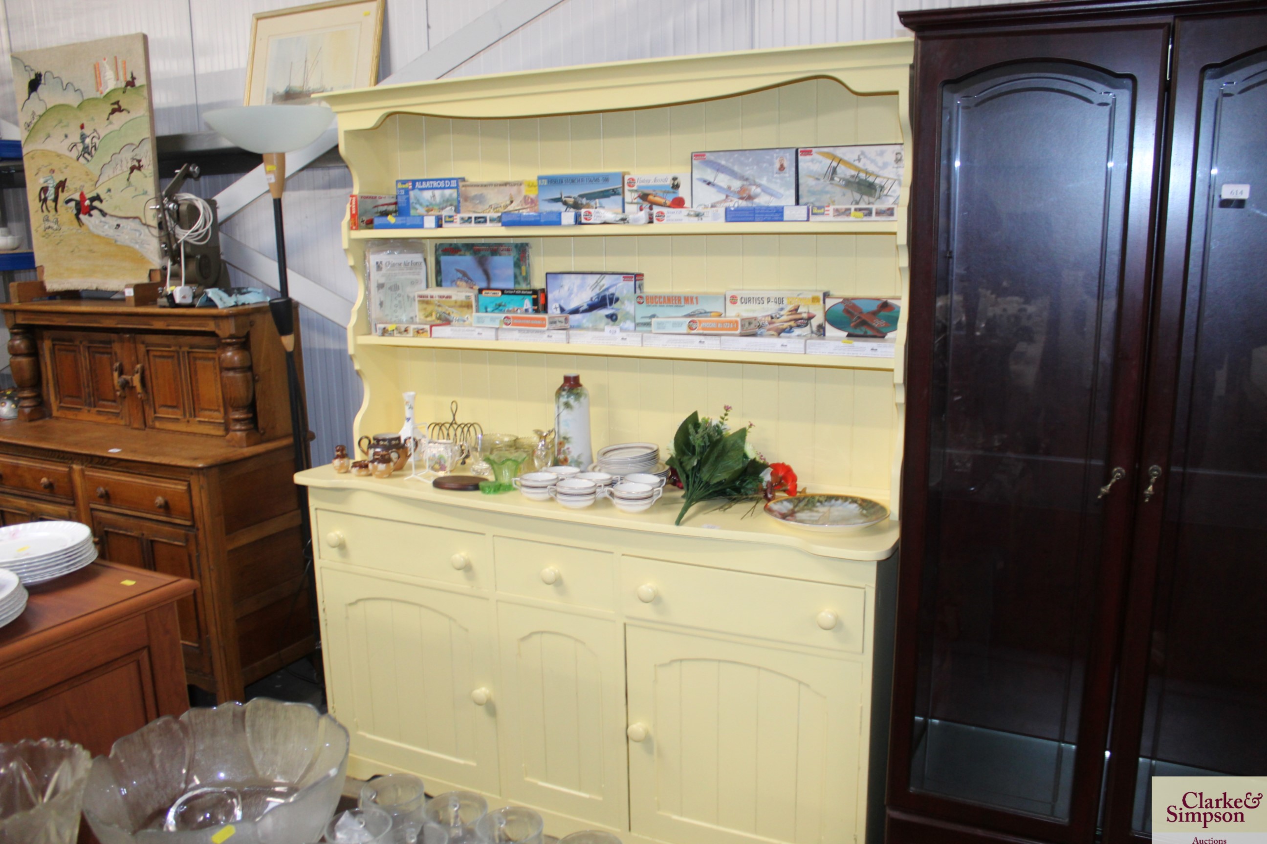 A yellow painted pine dresser - vendor states made