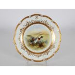 An Aynsley porcelain serving dish, with painted decoration of a wood pigeon, signed F. Micklewright,