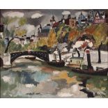 Renato Bussi, study of a Paris river scene with bo