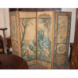 A decorative four fold boudoir screen, having prin