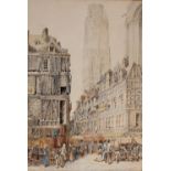 A. Cardinal, 19th Century watercolour study of a busy market scene in Old Rouen, signed and