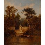 19th Century English school, unsigned oil on canvas, study of a moored punt on a river, 29.5cm x