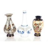 A Japanese Satsuma vase; a modern Chinese pierced vase; and a crackle glazed vase with foliate