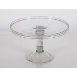 A good quality antique glass jelly stand, having circular dish top, raised on a fluted column on