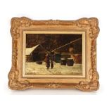 G Schneider, 19th Century oil on panel depicting a rural scene with lady and child beside snow