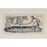 Peter Blake, humorous illustration, Farmer And Cow "How Now", monogrammed P.B., 13.5cm x 26cm