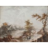 19th Century school, study of figures in wintry landscape, unsigned watercolour, 17.5cm x 22cm