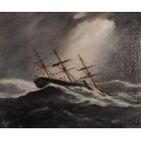 J.T. Banks, study of a siling ship in heavy seas, signed oil on board, 24.5cm x 29.5cm