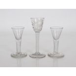 Three antique wine glasses with cotton twist stems