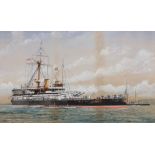 J.T. Banks, study of "HMS Victoria", signed watercolour dated 1894, 34.5cm x 58.5cm