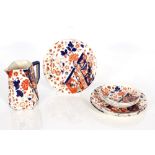 Four Victorian Imari pattern Ridgways "Old Derby" pattern tea plates, three matching saucers, and
