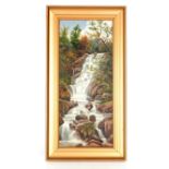 J.T. Banks, study of a waterfall, signed oil on canvas, dated 1939, 42.5cm x 17.5cm