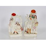 A Victorian Staffordshire flat back figural spill holder, "The Rival"; and another depicting