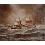 J.T. Banks, study of "HMS Swiftshore" in sail in the bay of Biscay, November 1885, signed oil,