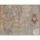 Gerard Mercator, antique map depicting Warwickshire, Northamptonshire, Huntingdonshire,