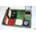 Two Coronation medals; cufflinks; ear-rings etc