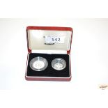 Two Royal Mint silver 5p pieces, cased