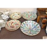 Five various slipware pottery bowls