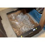 A tray box and contents of table glassware