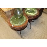 A pair of reproduction mahogany drum top side tabl