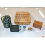 A cloisonné jar and cover; a Treen money box; a si