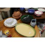 Various pottery bowls and jugs, meat plates, tea p