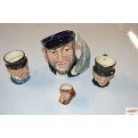 Four Royal Doulton miniature character jugs includ
