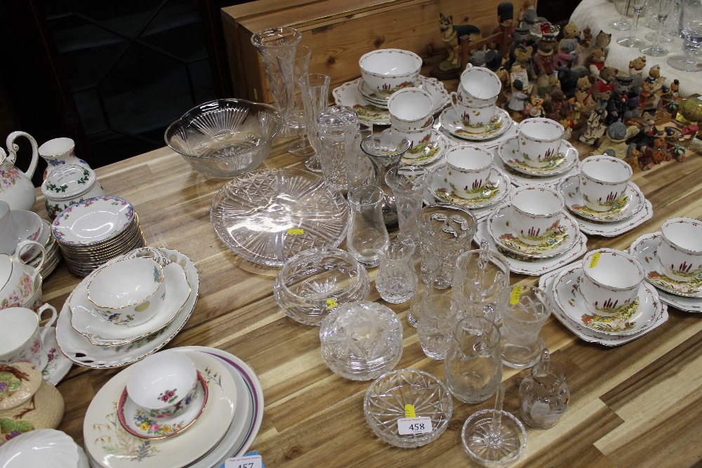 A quantity of various cut glass ware including vas