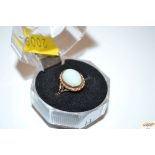 A 9ct gold ring set with opalescent type stone in