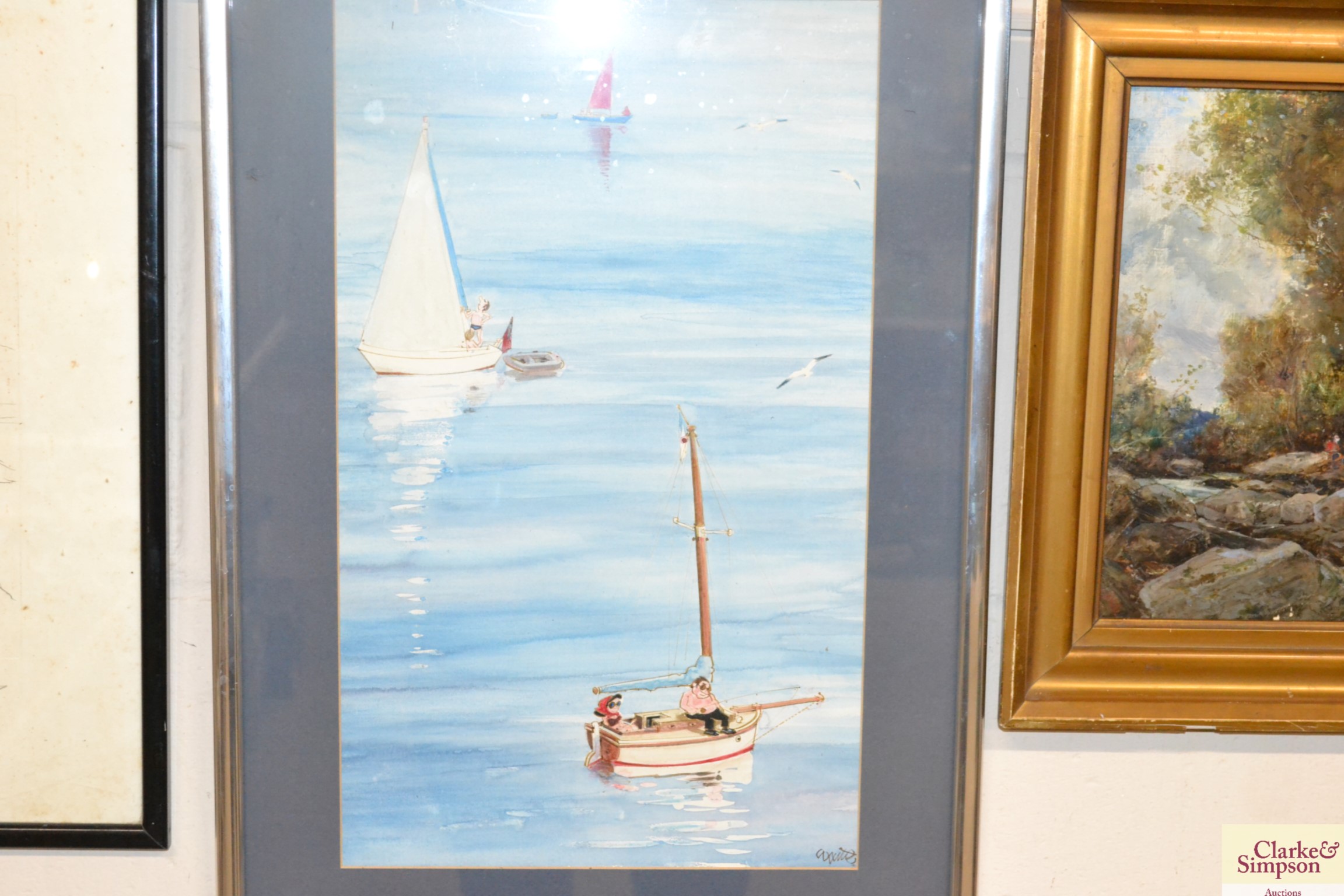 Keith Waite, "A Quiet Days Fishing" watercolour - Image 2 of 3