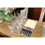 A quantity of various glasses including rummers an