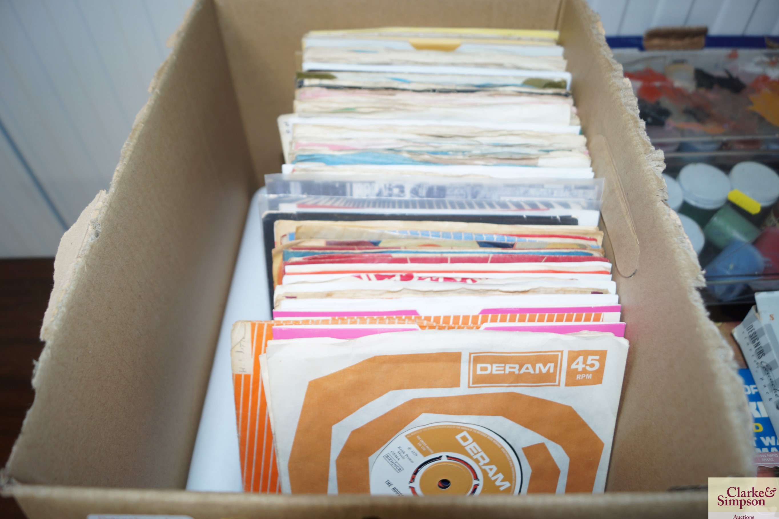 A box of 45rpm records