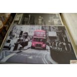 Two large canvases depicting London and New York
