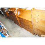 A reproduction yew wood bureau fitted four long dr