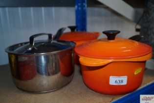A Le Creuset saucepan and lid together with a Le C