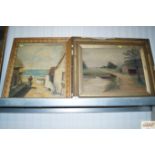 An oil on board study depicting a farmyard scene,