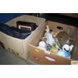 A box of various sundry items to include a glass h