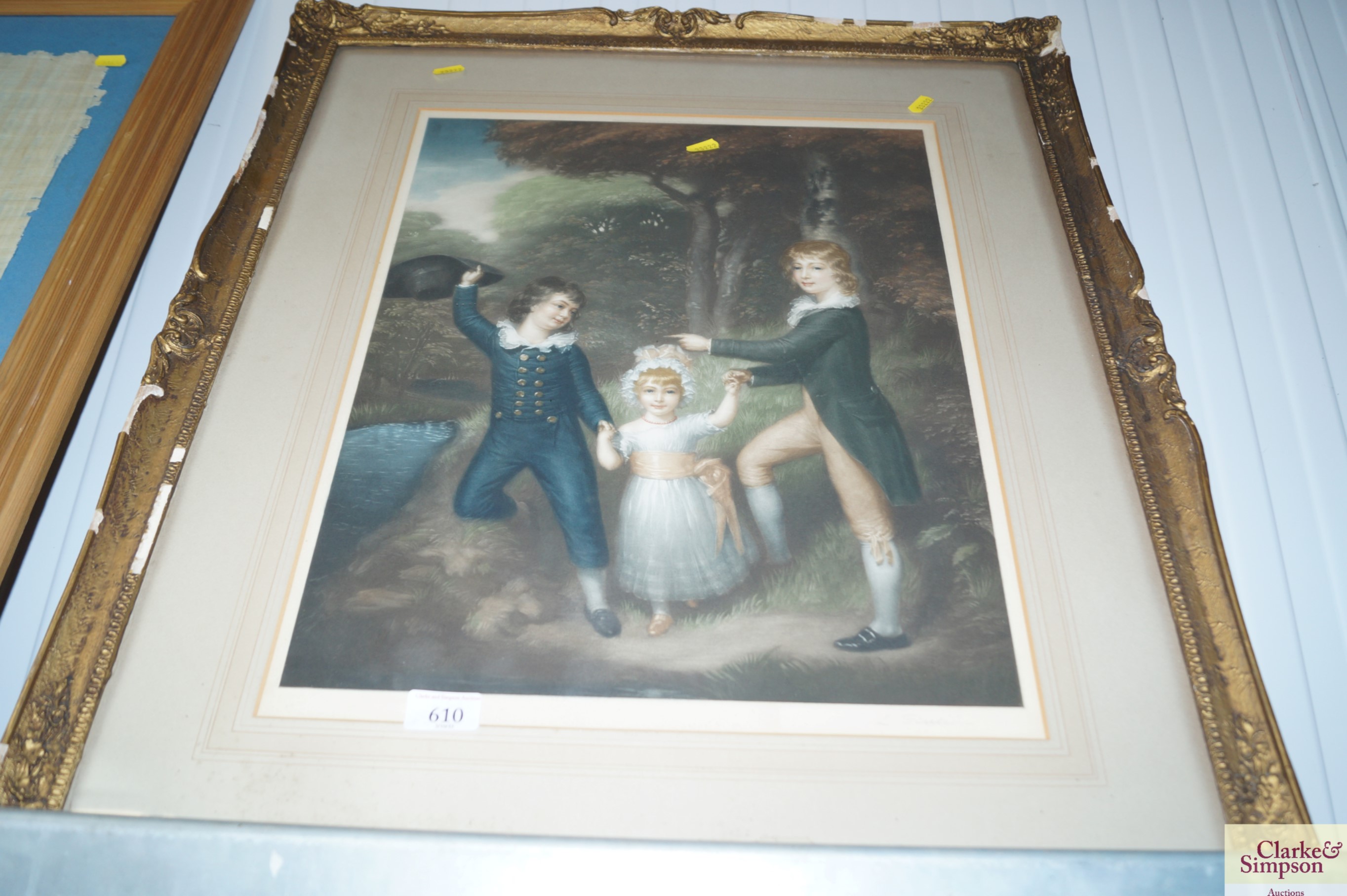 A pencil signed coloured print contained in gilt f