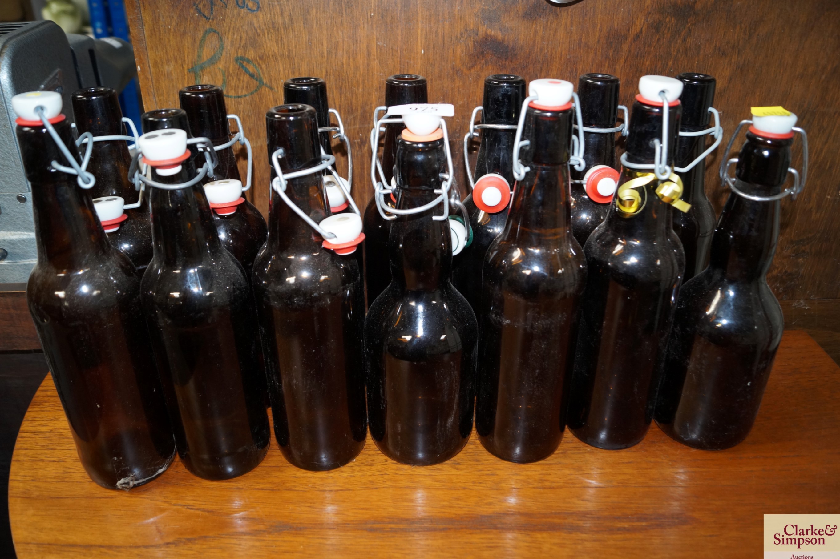 A quantity of home brew bottles
